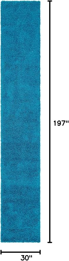 Unique Loom Solid Shag Collection Area Rug (2' 6" x 16' 5" Runner, Turquoise)