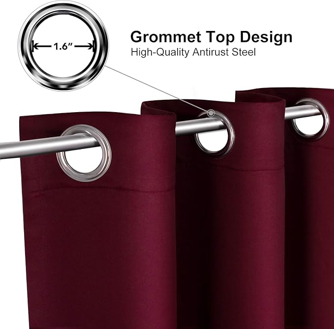 ChrisDowa Blackout Curtains 108 Inches Long 2 Panels Set for Living Room, Grommet Thermal Insulated Room Darkening Curtains for Bedroom (Burgundy Red, 52 x 108 Inch)