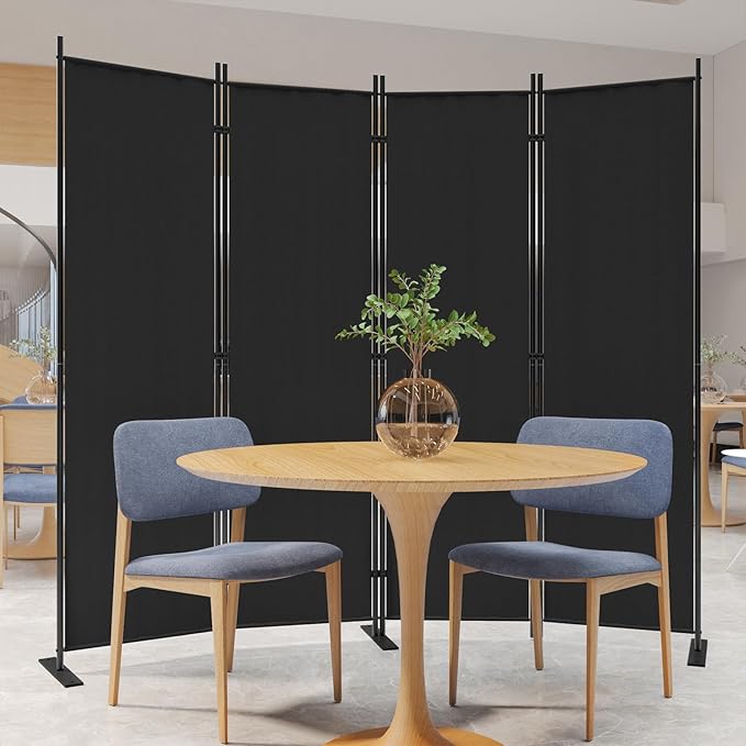 C-Hopetree 4 Panels Room Divider, 6 Ft Tall Indoor Folding Privacy Screen, Portable Partition Separator, Freestanding Separation Temporary Wall for Office, Bedroom, 80" W X 71" H, Black