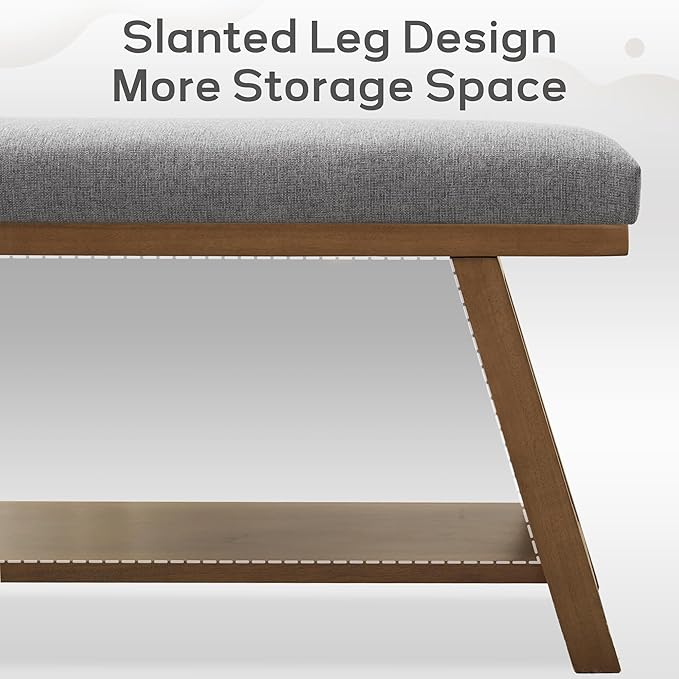 45" Entryway Bench Upholstered Storage Bench for Bedroom Shoe Rack Bench for Living Room, Hallway, Mudroom, Balcony, Sturdy Indoor Bench Seat Holds Up to 300 lbs (Grey)