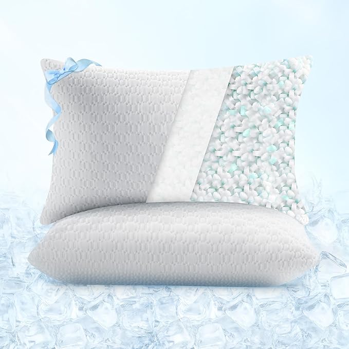Sophia & William Cooling Bed Pillow for Sleeping (King Size Set of 2) Adjustable Shredded Memory Foam Pillow for Side, Back and Stomach Sleepeers