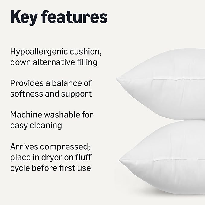 Amazon Basics Square Hypoallergenic Pillow Insert, Sofa Bed Couch Decorative Stuffer, 20", 4 Pack