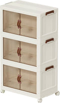 130 QT Large Plastic Storage Bins with Lids Open Front, Stackable Storage Containers with Wheels for Clothes, Home, Room, White, 3 Tiers