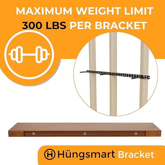 HÜNGSMART 48 Inch Wooden Floating Shelf – Supports 300lbs – Carpenter Designed - Engineered Wood with 4 x Walnut Finish – Includes Laser Welded Precision Wall Bracket (48 inches x 11 13/16 inches)