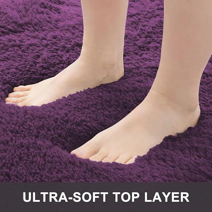 OLANLY 2x5 Machine Washable Runner Rugs for Hallway, Soft Fluffy Shaggy Bedside Rugs for Bedroom, Living Room, Indoor Floor Carpet for Kids Girls and Boys, Home Decor Aesthetic, Dark Purple