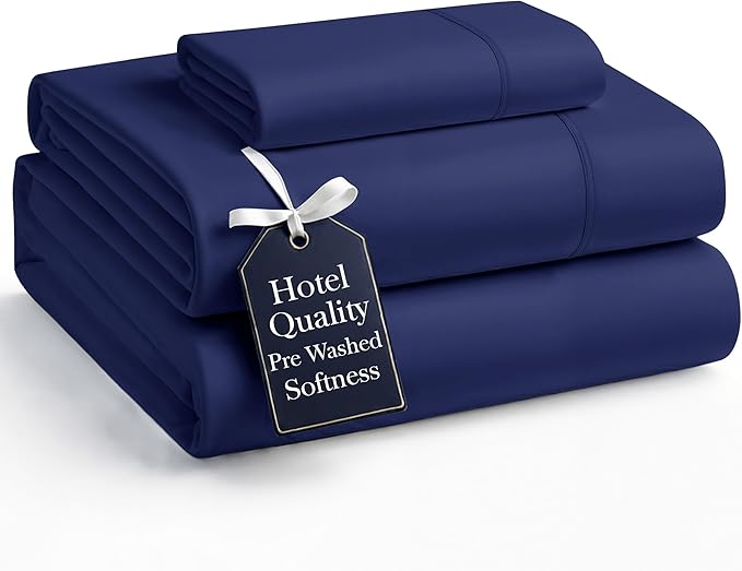 Casa Platino Twin Sheet Set, Pre-Washed Ultra Soft & Breathable Bed Sheets Twin Size, Brushed Microfiber Twin Sheets, Fade Resistant, Sheets Twin Size Bed Set with Deep Pockets - Navy