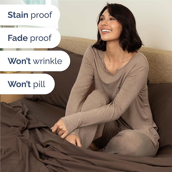 Twin XL 4 Piece Sheet Set - Cooling, Comfy & Breathable - Hotel Luxury Bedding, Includes Fitted Sheet for Women, Men, Kids and Teens - 1 Flat, 1 Fitted Sheet, 2 Pillowcases with Deep Pockets - Brown