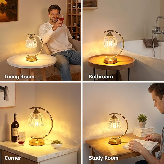 Tulip Table Lamp with 5200mAh Battery & Touch Control, Cordless Lamp with 3 Color Temperatures Clear Bulb, Rechargeable Small Table Lamps for Living Room, Bedside, Desk (Transparent Tulip)