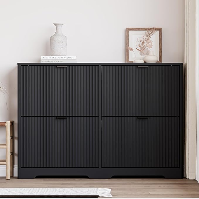 Large Shoe Cabinet for Entryway, Shoe Rack Cabinet with 4 Flip Drawer and Adjustable Shelves for Small Apartment, Foyer