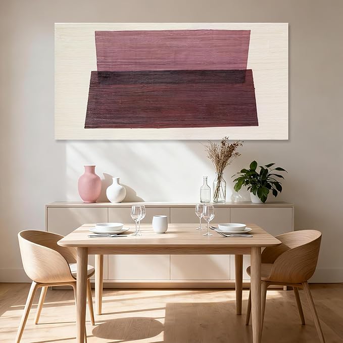 YETHEN WAL Burgundy Abstract Wall Decor Large Hand-Painted Textured Canvas Art Minimalist Painting for Living Room Bedroom Office 24x48 Inch