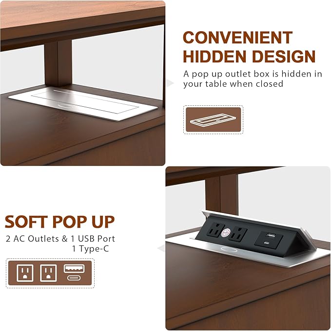 HIFYOBRO End Table with Flip Top Charging Station Set of 2, Narrow Side Table with 2 Drawers, Type-C & USB Port & Power outlets, Wooden Nightstand for Living Room and Bedroom