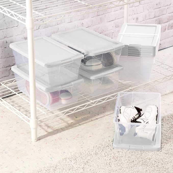 Sterilite 12-Pack 6 Quart Storage Boxes, Stackable Clear Plastic Bins with Snap-On Lids – Heavy-Duty Organizing Containers for Closet, Bathroom, and Office