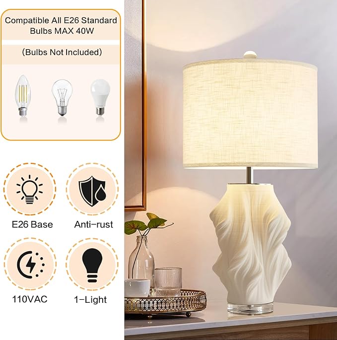 Modern Plug in Large Ceramic Table Lamps White Table Lamp for Living Room Bedroom 28In