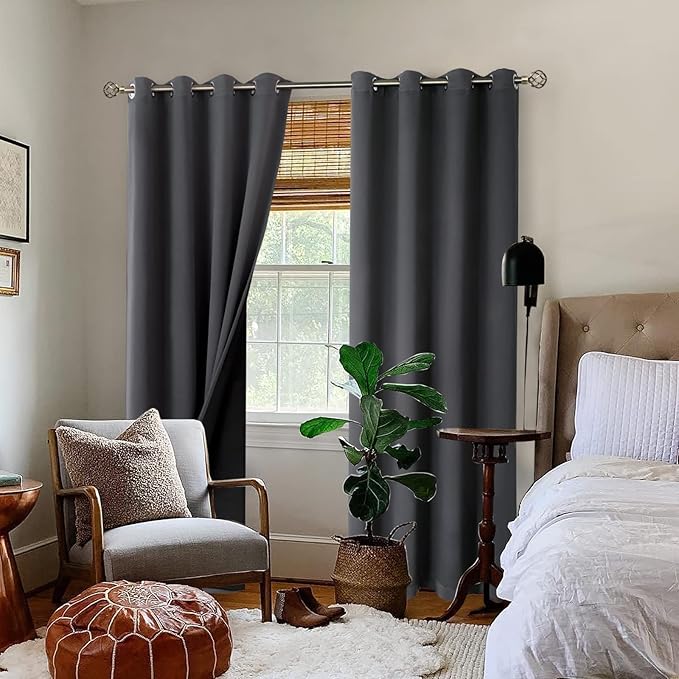 BGment Thermal Insulated 100% Blackout Curtains for Bedroom with Black Liner, Double Layer Full Room Darkening Noise Reducing Grommet Curtain (52 x 90 Inch, Dark Grey, 2 Panels)