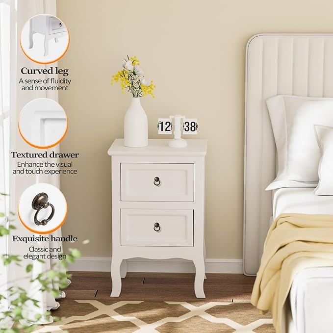 Bonnlo White Nightstands Set of 2, Tool-Free Setup Nightstand, 2 Drawer Night Stands for Bedrooms, Easy & Quick Install Small Bedside Tables, Girls Nightstand, Side Table, End Table for Small Spaces
