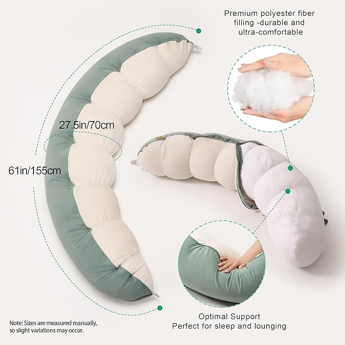 Peallow(Pat. Pend) – Long Round Body Pillow for Adults, Bolster Pillow for Sleeping, Soft and Supportive Pillow for Sleeping & Lumbar Support