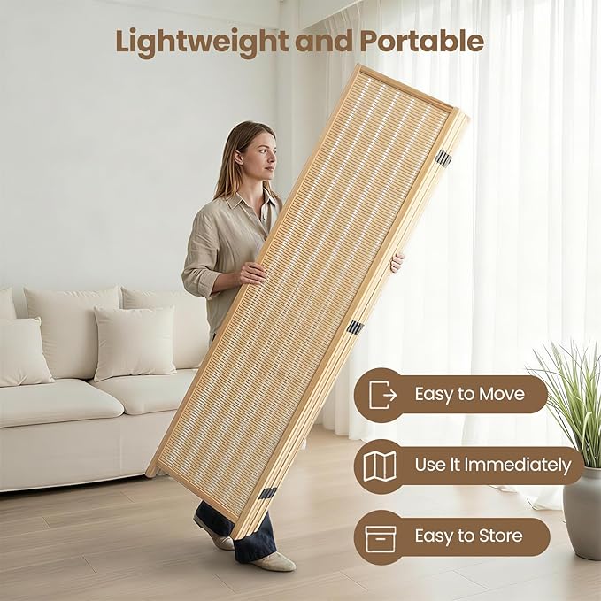4 Panel Room Divider and Extra Wide Folding Privacy Screen, 63" W x 67" H, Bamboo Room Divider for Room Separation