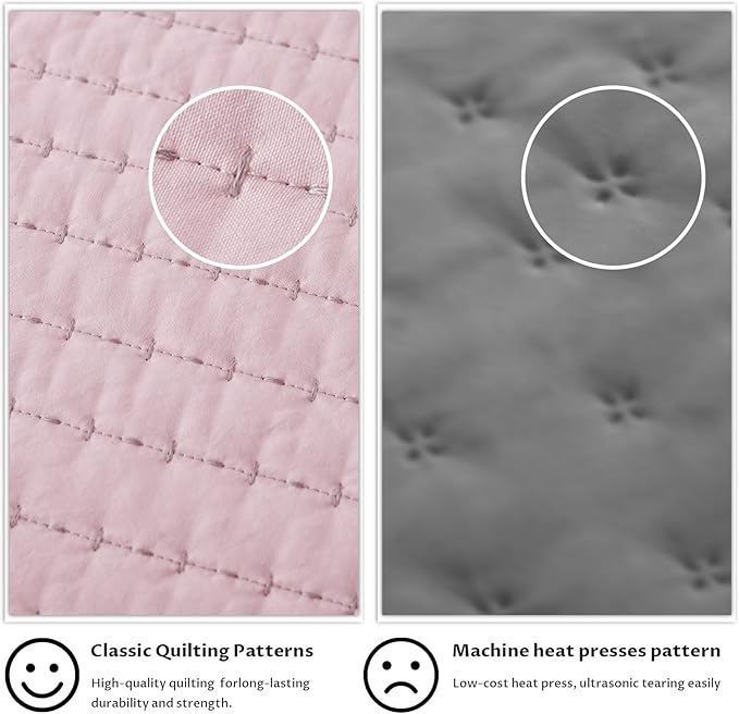 KASENTEX Queen XL Quilt Set 98"x98" – Soft Washed 3-Layer Lightweight Bedspread, Minimalist Nordic Design, All-Season Spring & Summer Quilt Set (1 Quilt + 2 Pillow Shams), Pink