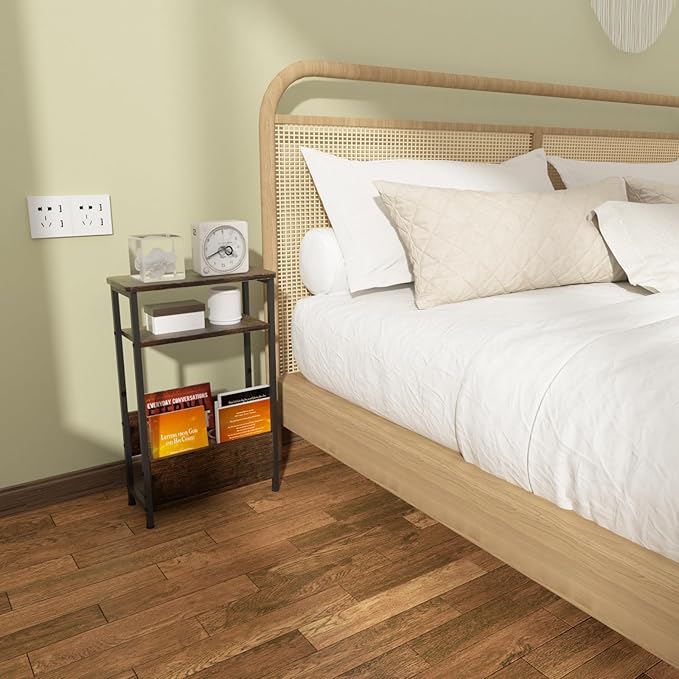 THUMEYE 7.1" Narrow Side Table for Small Spaces, 3 Tier Small End Table with Magazine Holder, Slim/Skinny Nightstand/Bedside Table for Living Room, Bedroom, 15.4" L x 24.2" H