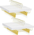 TOPIA HANGER White Wooden Pants Hangers with Gold Clip, 20 Pack Skirt Short Trousers Jeans Slacks Hangers with 360 Swivel Hook and Adjustable Clip with Rubber Padded for Closet, CT50WG20