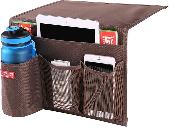Zafit Bedside Storage Organizer - Table Cabinet Organizer Caddy for Remotes, Phone, Glasses (4 Pockets - Coffee)