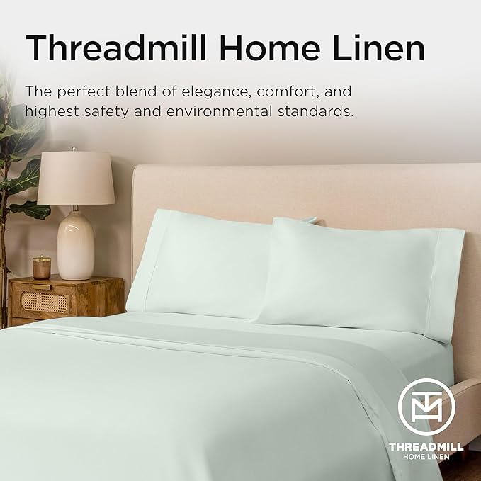 Threadmill Supima King Size Sheets, 1200 Thread Count, 4 Piece American Luxury Bed Sheets for King Mattress, 5 Star Hotel Quality Cotton Sheets with Elasticized Extra Deep Pocket, Seaglass