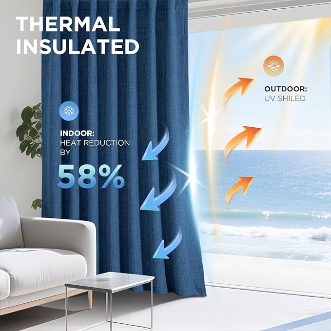 Joydeco Linen Blackout Curtains for Bedroom - 100% Light Blocking 1 Panels, Navy Blue Drapes 100" W x 120" L, Thermal Insulated Room Darkening Curtains for Living Room, Rod Pocket & Back Tabs