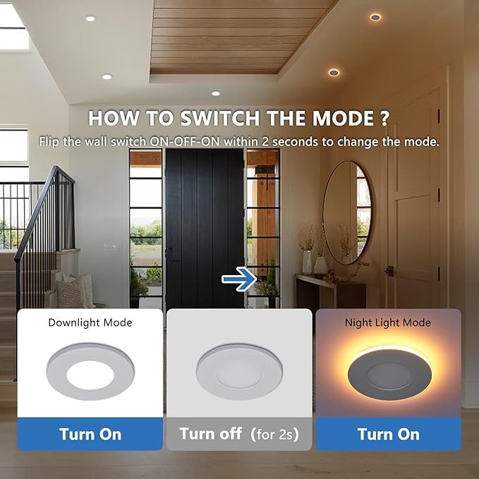 CycevSun 3 Inch LED Recessed Lights with Night Light, Dimmable & 5CCT Selectable Canless Outdoor Soffit, Downlight Wafer Pot Light, 6W, ETL, IC Rated, 6 Pack