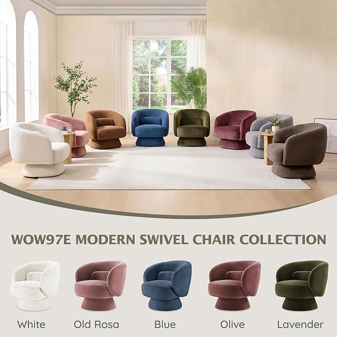 Swivel Accent Chair, Modern 360 Degree Swivel Barrel Chair with Arms & Curved Back and Lumbar Support Cushion, Comfy Round Single Sofa for Small Space, Living Room, Bedroom, Olive Rayon