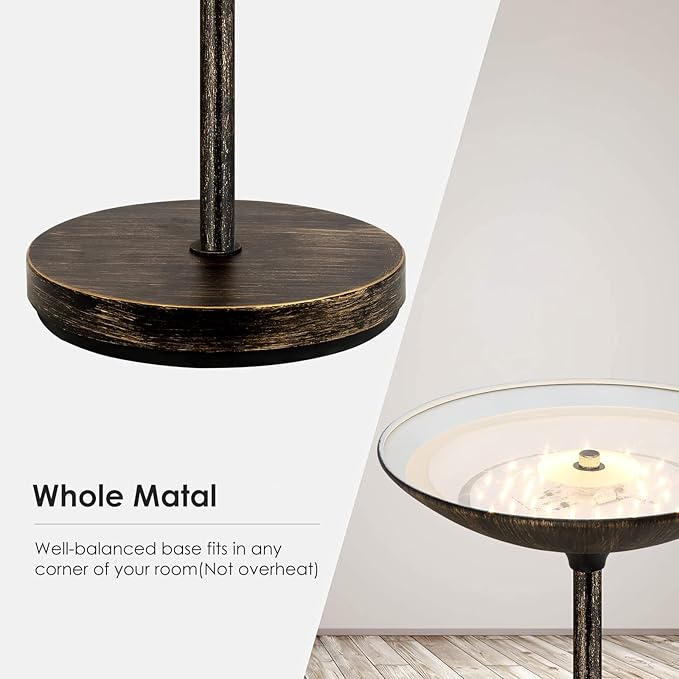 Floor Lamp, Standing Lamp, 20W 2000LM LED Torchiere Floor Lamp, Stepless Dimmable, Touch Control, 3000K Daylight, 50000hrs Lifespan, Floor Lamps for Living Room, Standing Lamps for Bedroom,Bronze