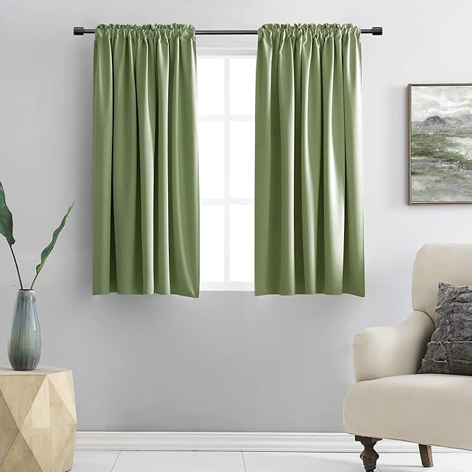 DONREN Sage Green Blackout Curtains for Kitchen - Room Darkening Curtain Drapes with Rod Pocket (42 Inch Width x 54 Inch Length,2 Panels)
