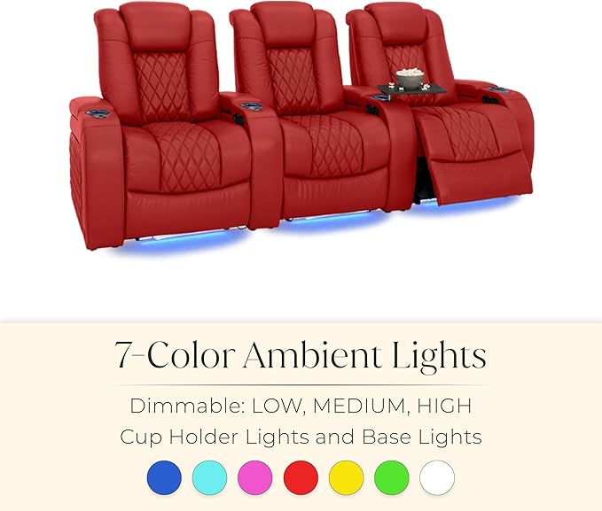 Seatcraft Diamante Zero-Gravity CoolZero Italian Leather Home Theater Seating, Power Headrest, Power Recline, Row of 5, Red