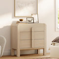 WAMPAT 3 Drawer Dresser for Bedroom,31.5" Wide Mid Century Modern Wide Chest of Drawer, Wood Tall Nightstand with Curved Edge Handles, Closet Dresser TV Stand for Bedroom, Beige