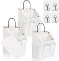 Kanrichu 3pcs Small Wall Hanging Organizer Bag, Linen Fabric Door Hanging Storage Basket with Pockets, Waterproof Bin for Kitchen, Bedroom, Office, RV Camper (White)