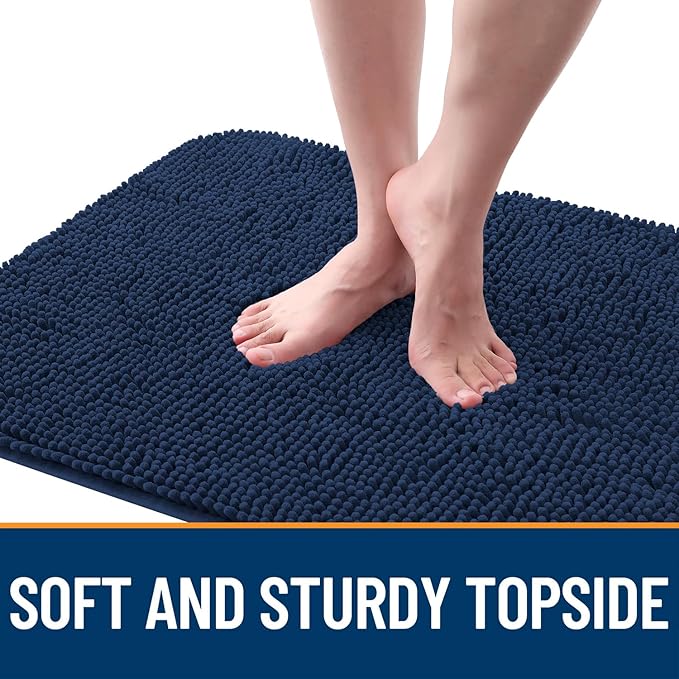 OLANLY Dog Door Mat for Muddy Paws 36x24, Absorbs Moisture and Dirt, Absorbent Non-Slip Washable Doormat, Quick Dry Chenille Mud Mat for Dogs, Entry Indoor Entryway Carpet for Inside Floor, Dark Blue
