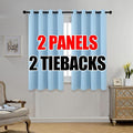 MIUCO 1 Pair Thermal Insulated Grommet 52-Inch-by-63-Inch Blackout Window Curtain Panels with 2 Tie Backs, Sky Blue