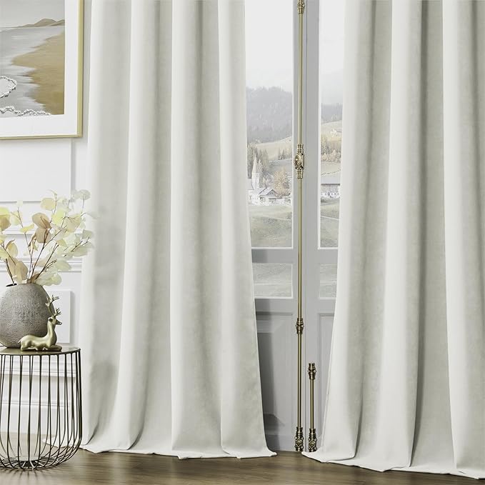 Joydeco Vanilla Grey Velvet Curtains 84 Inches 2 Panels, Luxury Thermal Insulated Soft Curtains for Bedroom & Living Room, Room Darkening Velvet Drapes, Rod Pocket (52W x 84L)