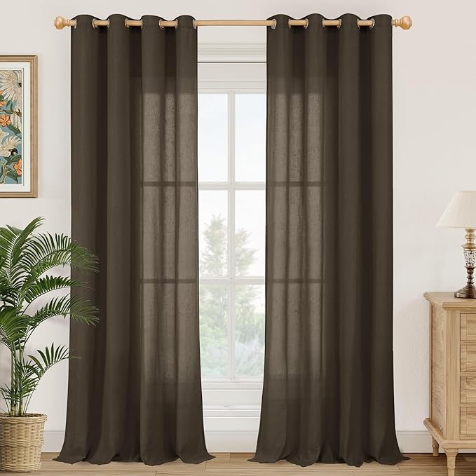 YoungsTex Chocolate Brown Linen Curtains for Living Room 84 Inches Length 2 Panels, Light Filtering Drapes with Grommet Privacy for Dining Bedroom, 52 X 84 Inch