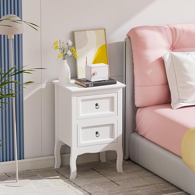 Bonnlo White Nightstands Set of 2, Tool-Free Setup Nightstand, 2 Drawer Night Stands for Bedrooms, Easy & Quick Install Small Bedside Tables, Girls Nightstand, Side Table, End Table for Small Spaces
