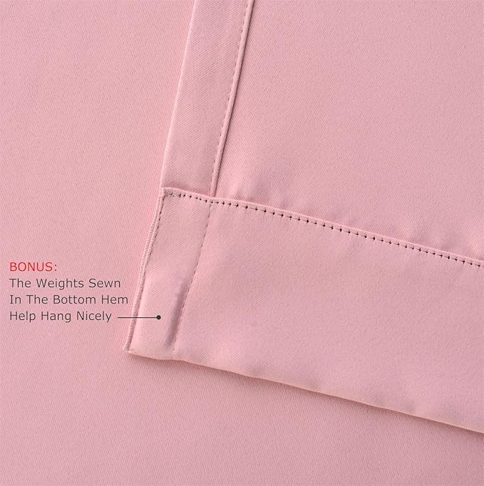 MIUCO 1 Pair Thermal Insulated Grommet 52-Inch-by-63-Inch Blackout Window Curtain Panels with 2 Tie Backs, Pink