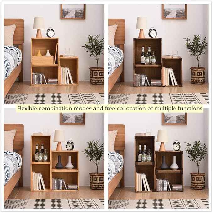 KIRIGEN Stackable Wood Storage Cube /Basket/ Bins Organizer for Home Books Clothes Toy Modular Open Cubby Storage System - Office Cubical Bookcase Closet Shelves C26-DBR