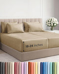 Extra Deep Split King Sheet Set - 7 Piece Breathable & Cooling Sheets - Hotel Luxury Bed Sheets Set - Easy Fit - Soft, Wrinkle Free & Comfy Sheets Set - Heathered Tan Sheet Set w/Extra Deep Pockets