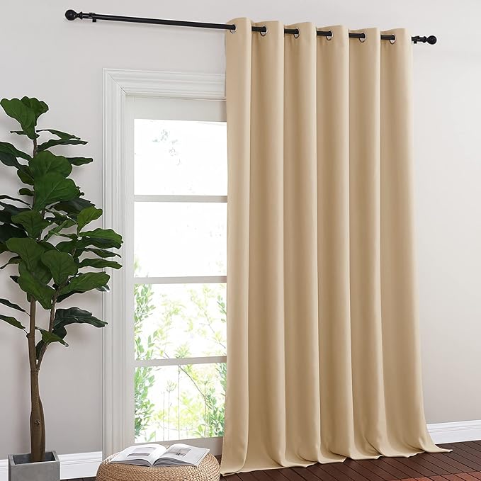 NICETOWN Sliding Door Curtain Window Treatment, Blackout Patio Door Curtain Panels Privacy Thermal Insulated Drapes for French/Patio Door (1 PC, Biscotti Beige, W80 x L95)