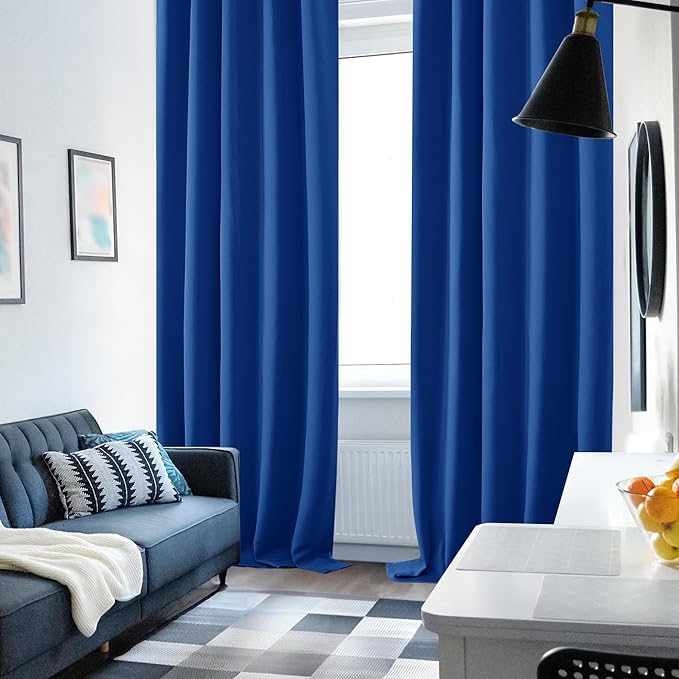Deconovo Blackout Curtain Panels for Kids Bedroom, Room Darkening Back Tab and Rod Pocket Curtains, 42x72 Inch, adult, Royal Blue, 2 Panels, adult