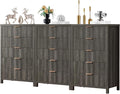 5 Drawers Dresser for Bedroom, 44 Inches Tall Modern Bedroom Dressers, Chest of Drawers for Bedroom, Fluted Dresser for Closet Organizer for Living Room, Hallway, Entryway (Midnight Oak, 3 Pieces)