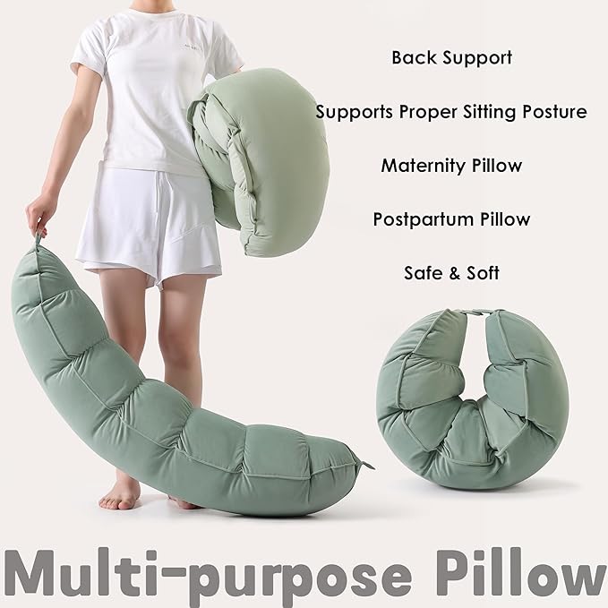 Peallow(Pat. Pend) – Long Round Body Pillow for Adults, Bolster Pillow for Sleeping, Soft and Supportive Pillow for Sleeping & Lumbar Support(Willow Green,39")
