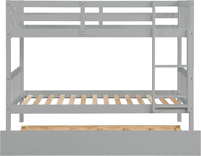 Bellemave Twin Over Twin Bunk Bed with Trundle,Convertible Bunk Beds with Ladder & Safety Guardrails,Twin Size Bunk Beds for Kids Girls Boys,Grey