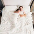 Cozy Bliss Faux Fur Throw Blanket for Couch, Cozy Warm Plush Striped Blanket for Sofa Bedroom Living Room, 90 * 90 Inches Cream White