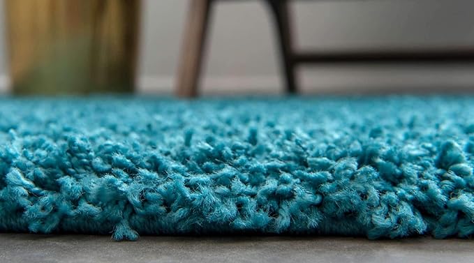 Unique Loom Solid Shag Collection Area Rug (2' 6" x 19' 8" Runner, Deep Aqua Blue)