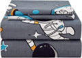 JSD Grey Astronaut Kids Sheet Set Twin Size, 3 Piece Boys Space Adventure Printed Microfiber Sheets Deep Pocket